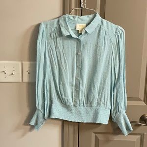 Mauve by Anthropology, Crop Blouse Size Medium in light blue